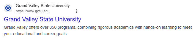 screenshot of gvsu's google search results